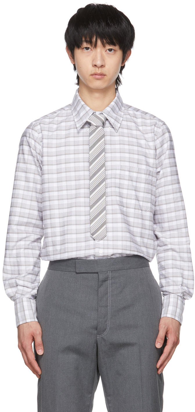 Chemise coutonnée à détail brodé Coton Thom Browne pour homme en coloris Blanc Homme Vêtements Chemises Chemises casual et boutonnées 
