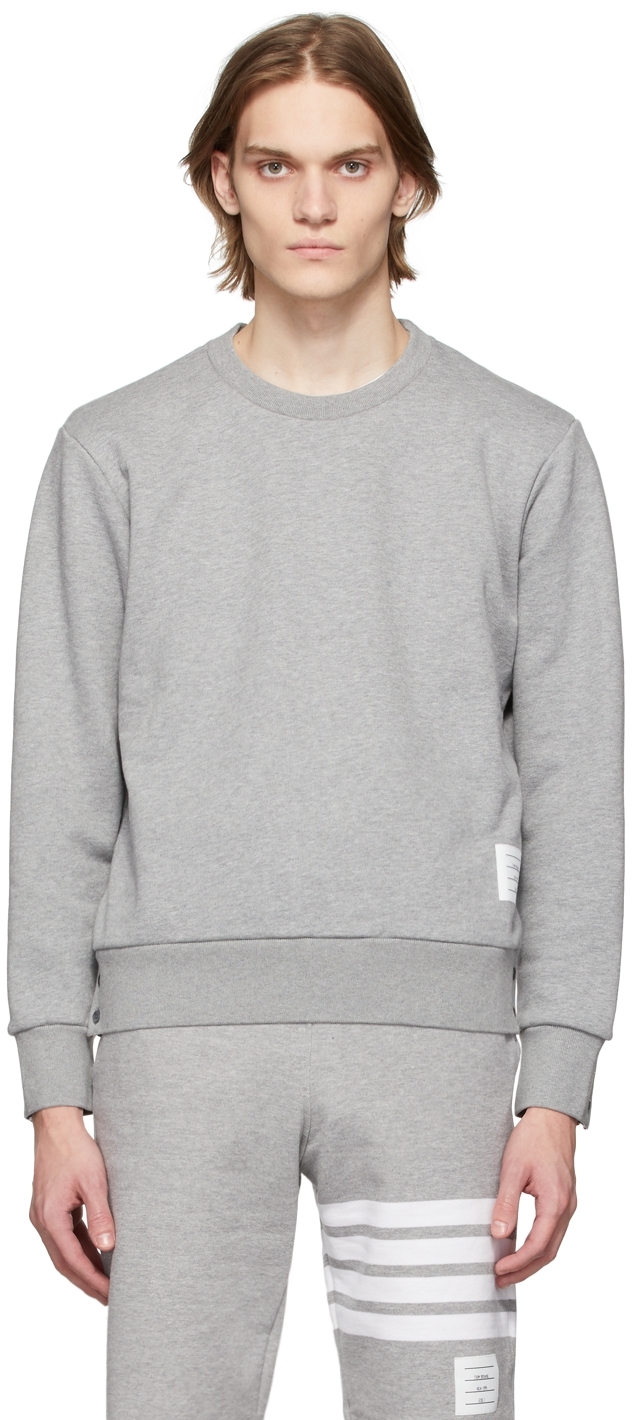 Thom Browne: Grey Back Stripe Loopback Sweatshirt | SSENSE Canada