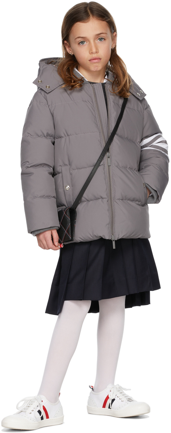 Kids Grey Down Hooded 4-Bar Parka SSENSE Clothing Coats Parkas 