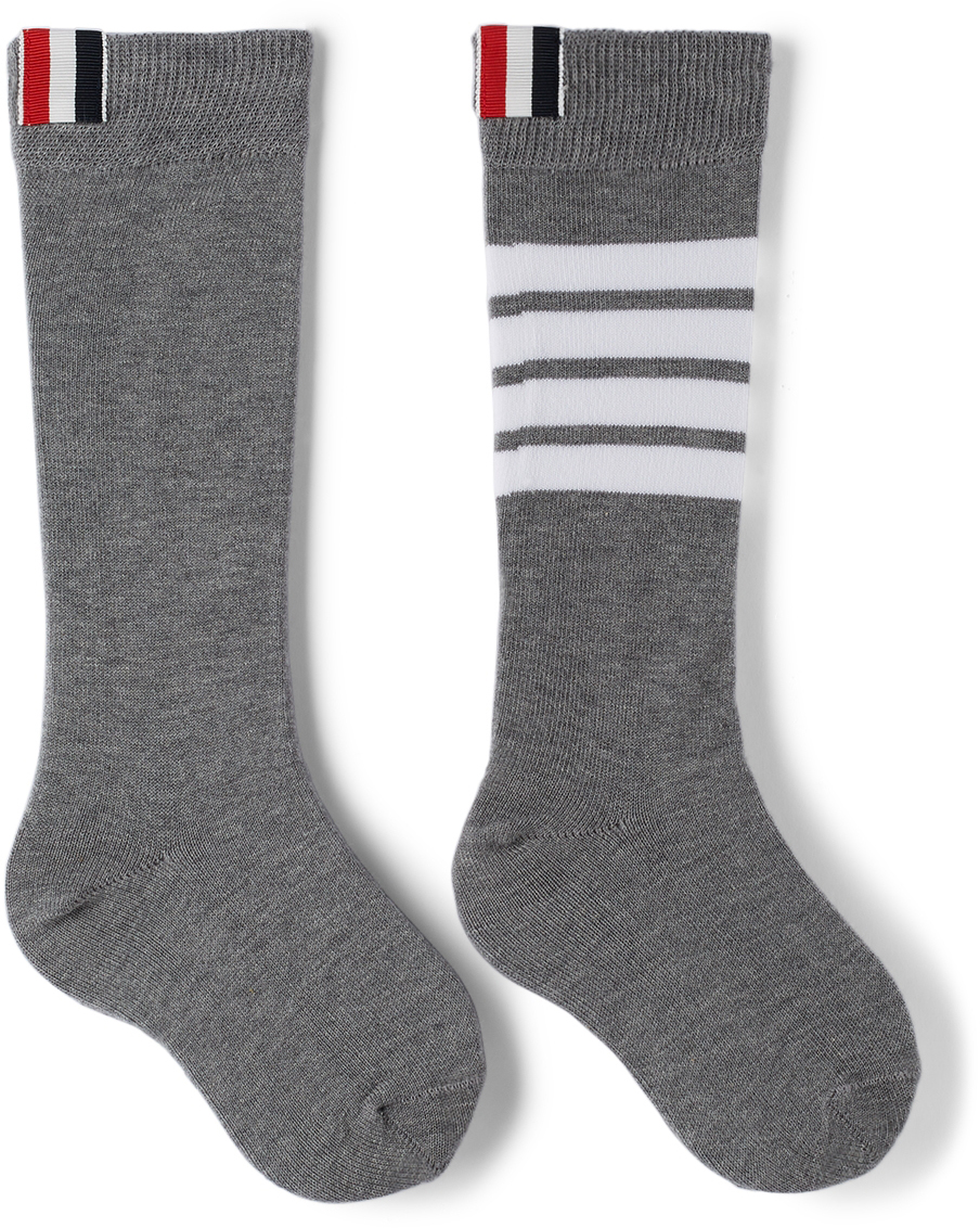 Kids Grey 4-Bar Knee-High Socks by Thom Browne | SSENSE Canada
