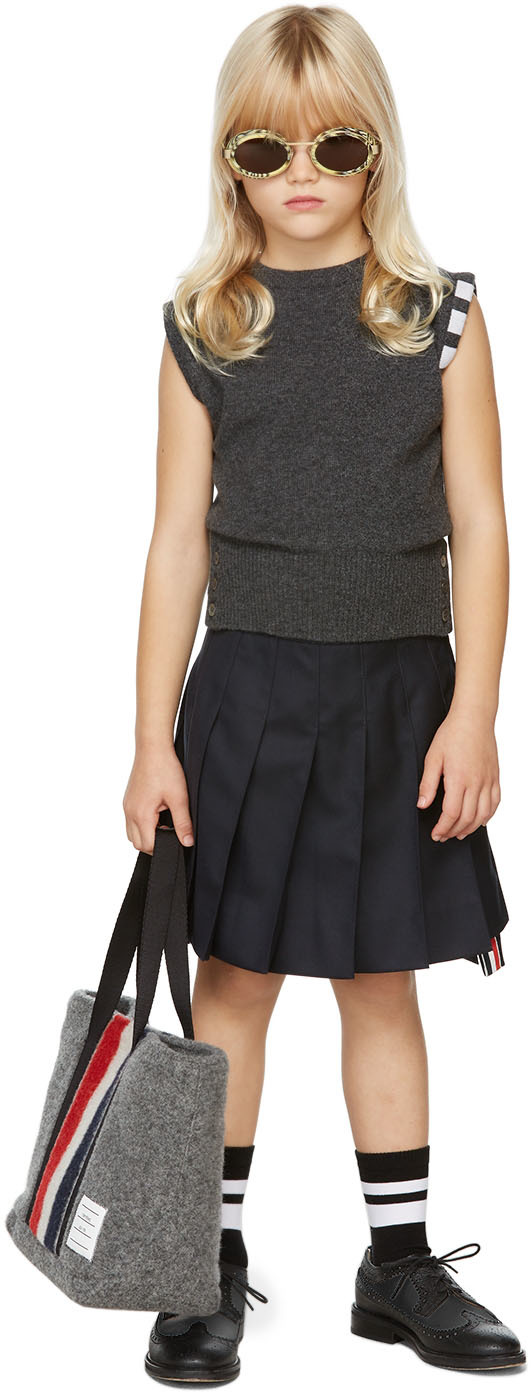 SSENSE Clothing Tops Tank Tops Kids Grey Cashmere 4-Bar Crewneck Vest 