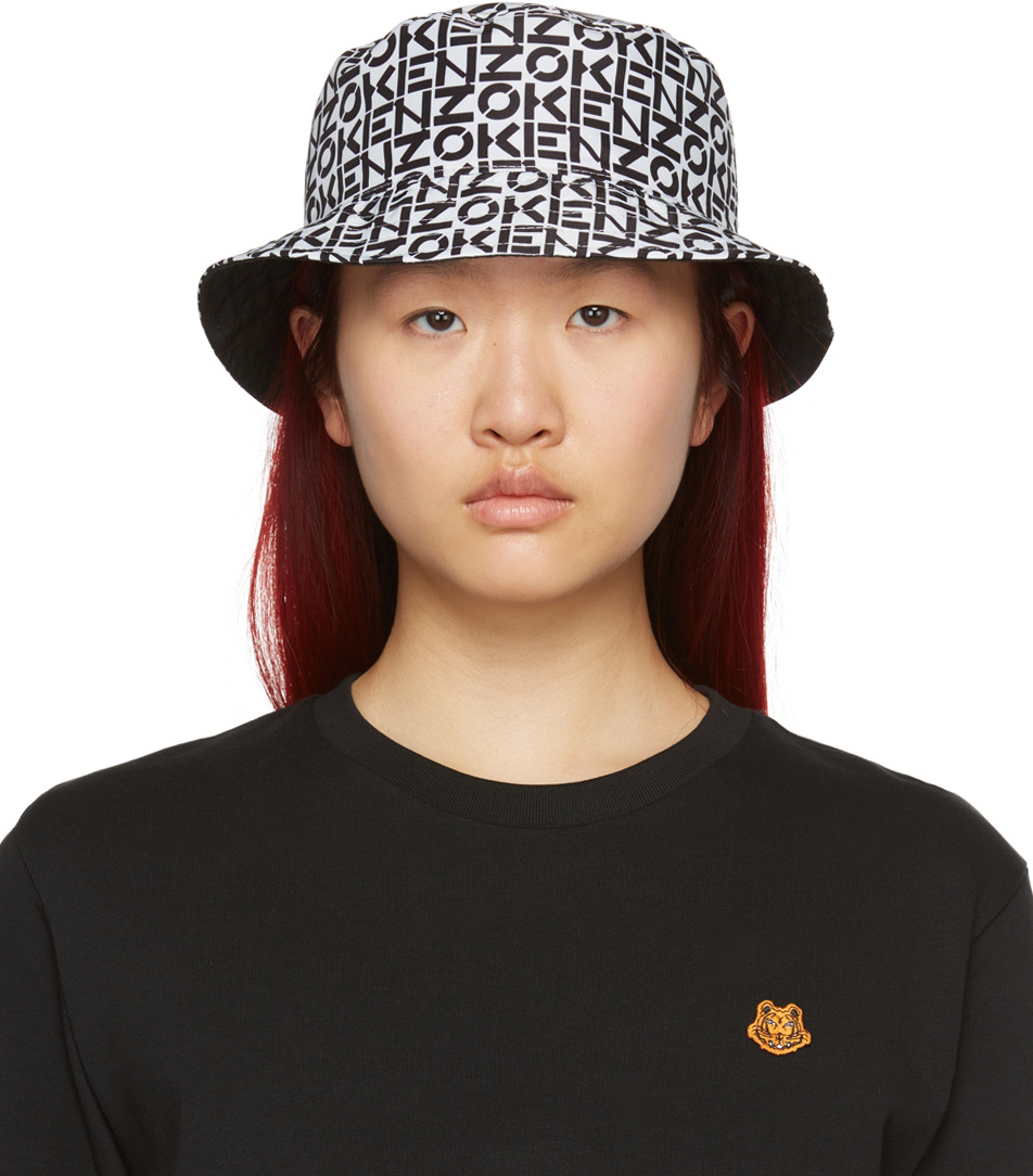 Reversible White & Black Monogram Bucket Hat by Kenzo on Sale