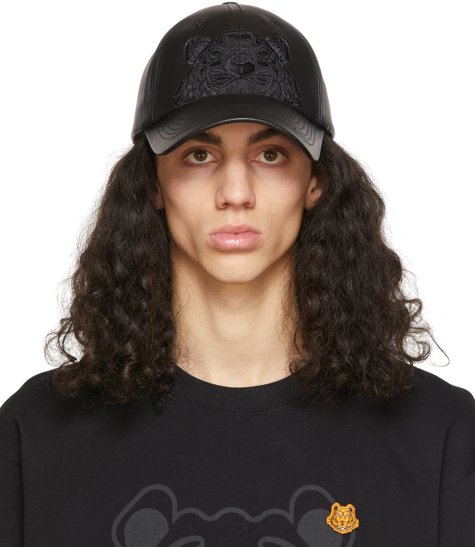 Black Leather Kampus Tiger Cap by Kenzo 