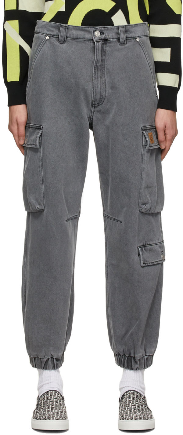 Grey Denim Cargo Jog Lounge Pants by 