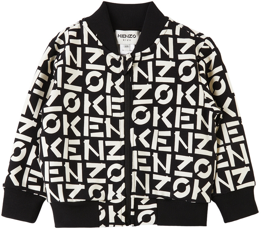 Kenzo Kids' Boy's Monogram Print Zip Jacket In Black