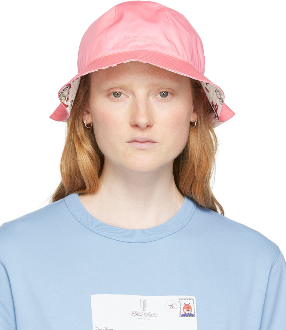 Maison Kitsuné Reversible Pink & White Olympia Le-Tan Bob Bucket Hat