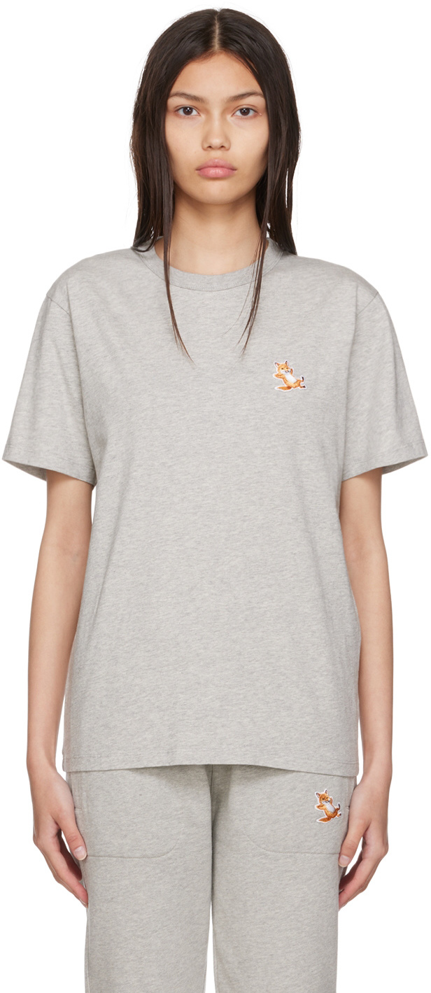 Shop Maison Kitsuné Grey Chillax Fox T-shirt In H150 Grey Melange