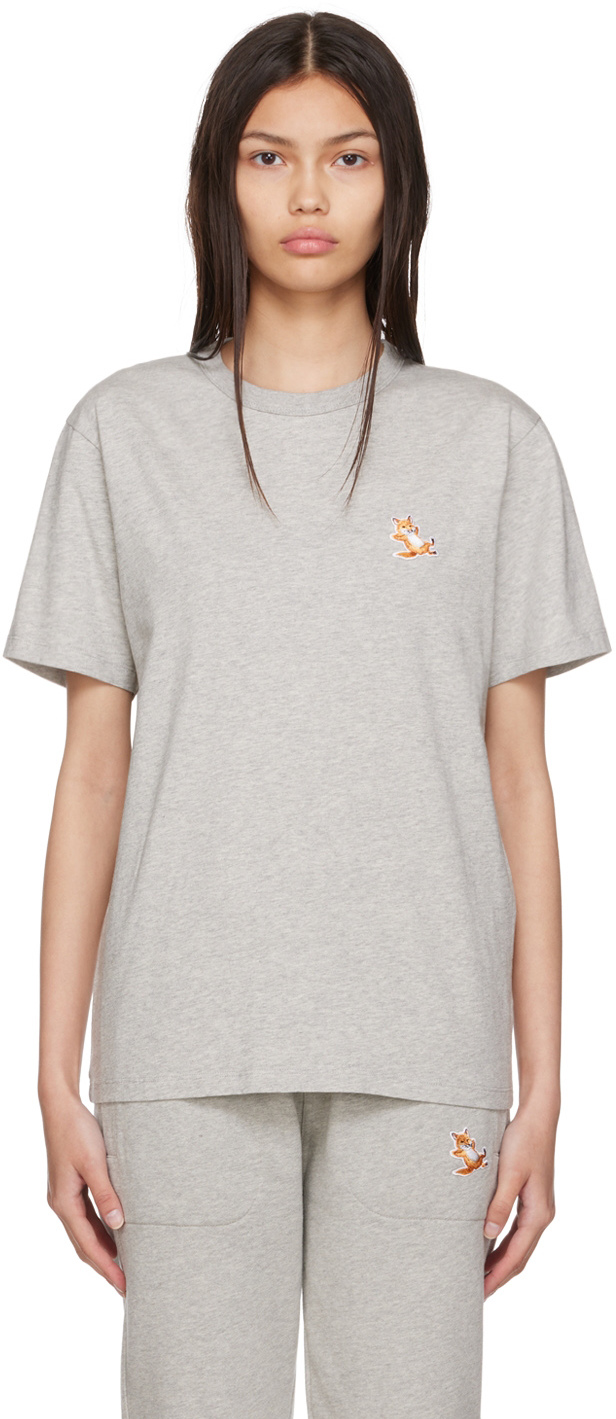 Grey Chillax Fox T-Shirt by Maison Kitsuné on Sale