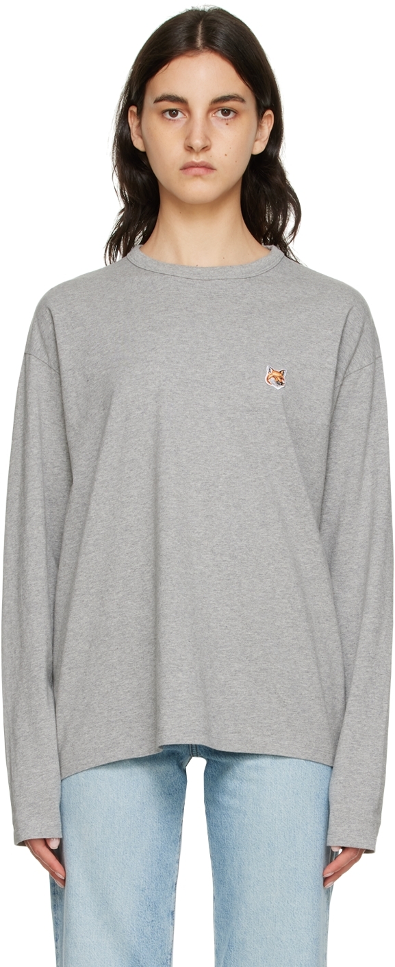 Maison Kitsuné Gray Fox Head Long Sleeve T-shirt In H150 Grey Melange