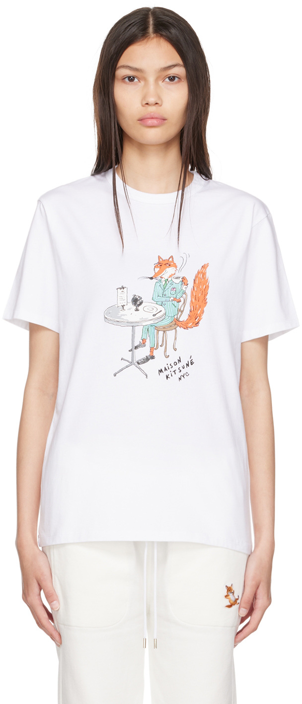 Maison Kitsuné White Olympia Le-tan Coffee Fox T-shirt | ModeSens