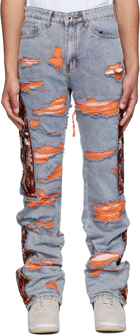 Who Decides War by MRDR BRVDO: Blue Fusion Jeans | SSENSE Canada