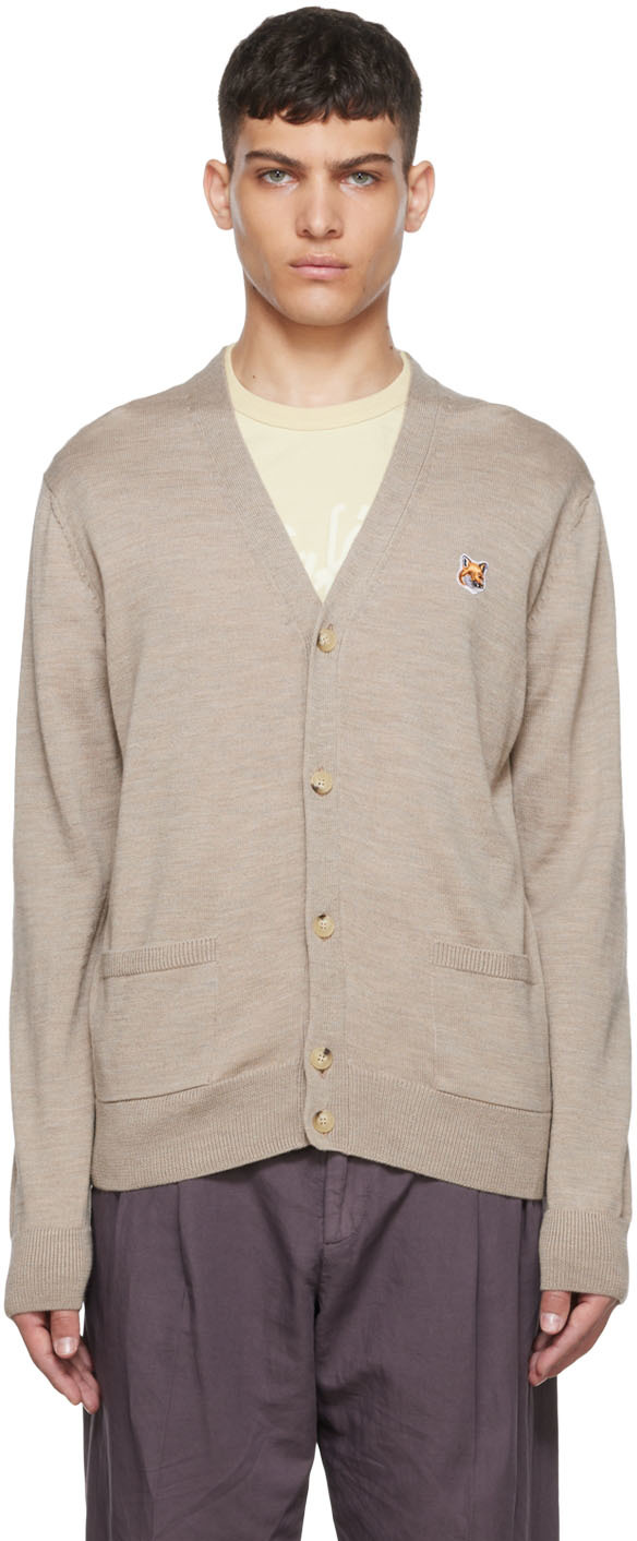 Beige Fox Head Cardigan by Maison Kitsuné on Sale