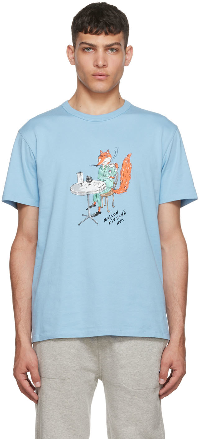 Maison Kitsuné Blue Olympia Le-tan Coffee Fox T-shirt | ModeSens