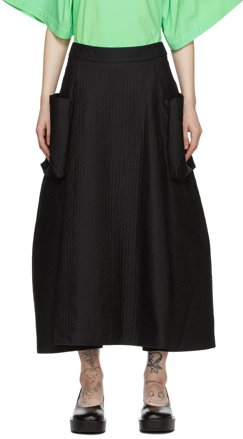 Black Pile Quilt Maxi Skirt