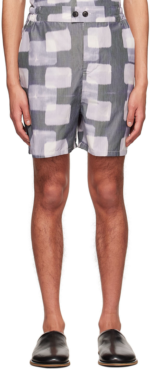Henrik Vibskov Grey Polyester Shorts In Dark Cubes