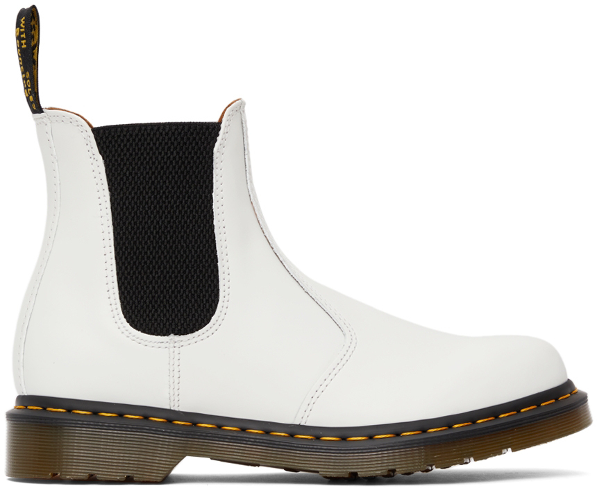 Dr. Martens 2976 Yellow Stitch Smooth Leather Chelsea Boots In White