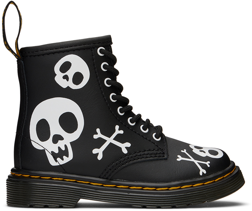 Baby Black 1460 Skull & Bones Lace-Up Boots Ssense Scarpe Stivali Stivali stringati 