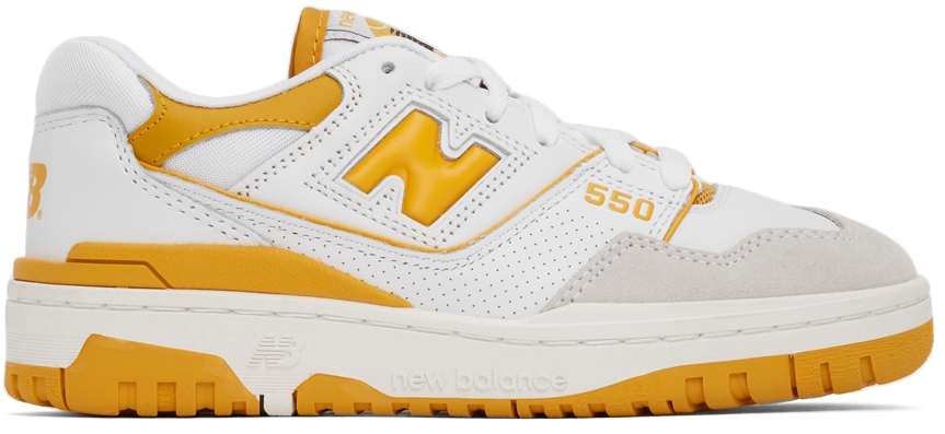 New Balance White & Yellow Bb 550 Sneakers In White Yellow