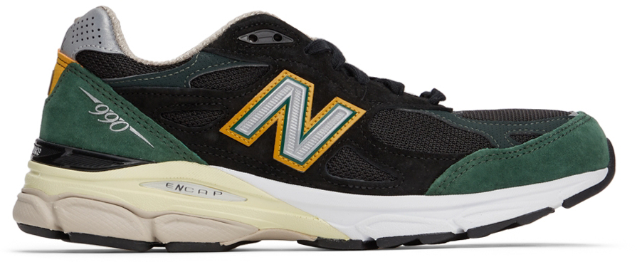 Black & Green Made in US 990v3 Sneakers