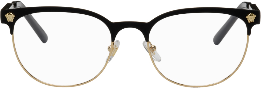 Versace Black & Gold Medusa Half-rim Glasses In 1261 Gldblk