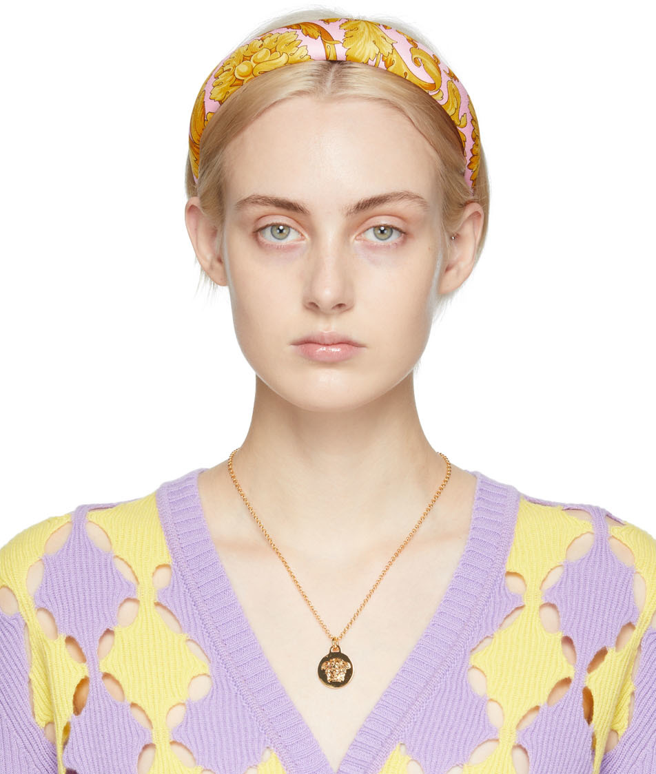 Versace Pink & Gold Silk Barocco Headband