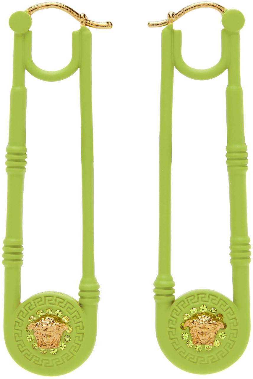 Versace Green Safety Pin Earrings