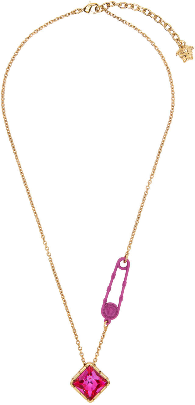 Versace Gold Crystal Safety Pin Necklace