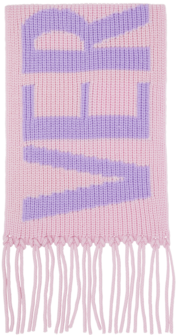 Versace Pink Wool Logo Scarf