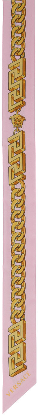 Versace Pink & Gold Chain Pinstripe Scarf
