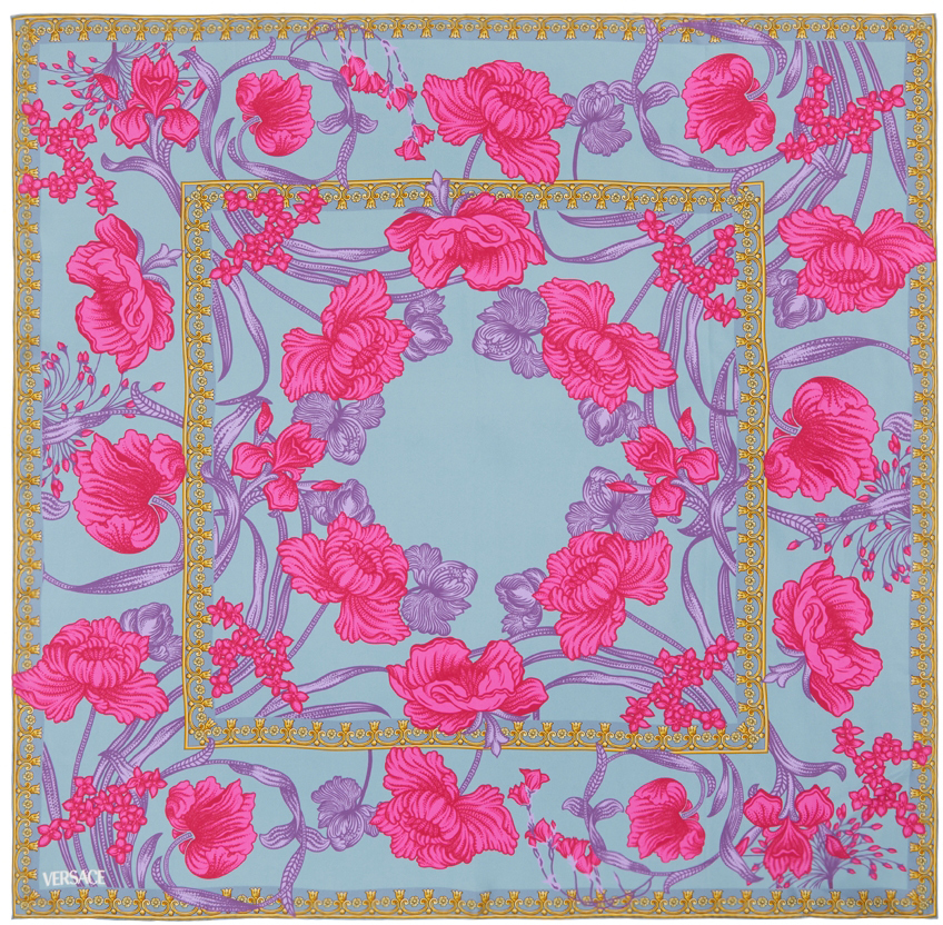 Versace Pink & Blue Silk Boquet Scarf