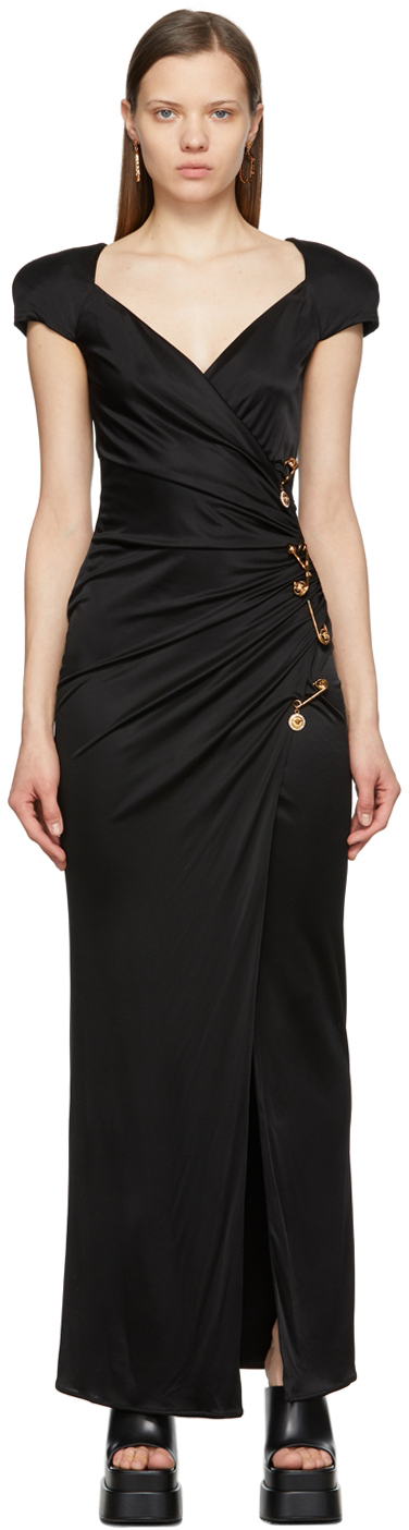 Versace Black Medusa Safety Pin Long Dress