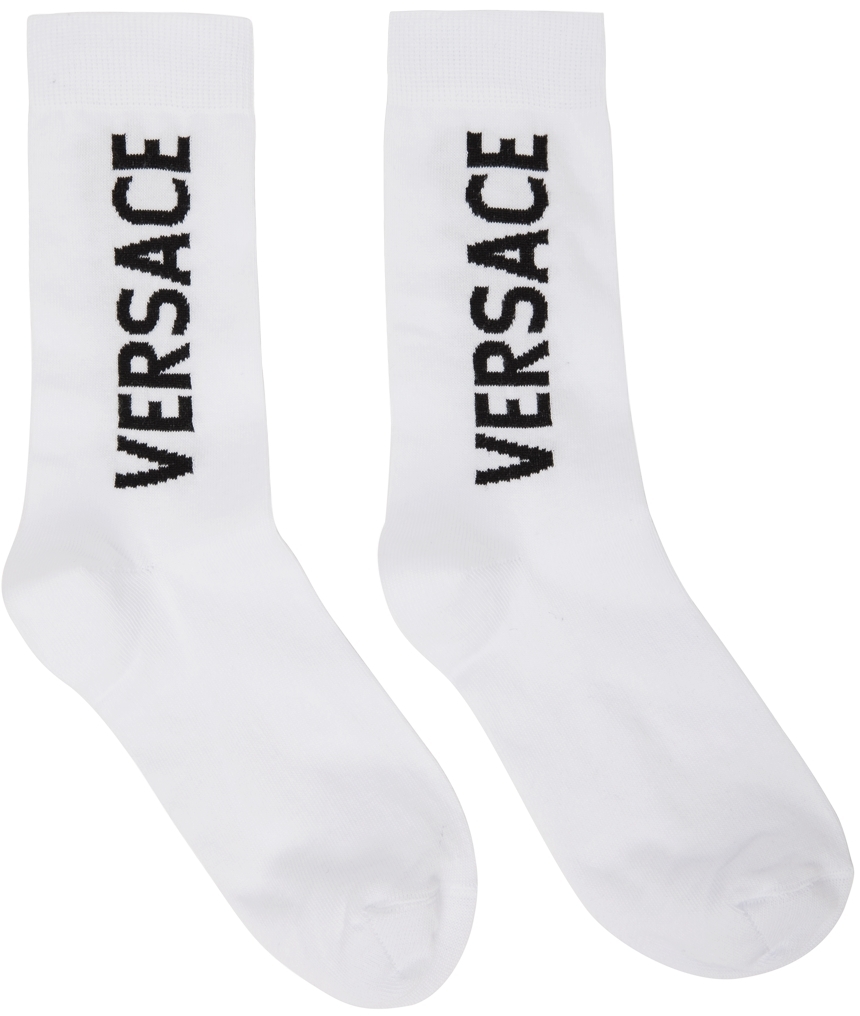 Versace Logo Intarsia Socks In White Black