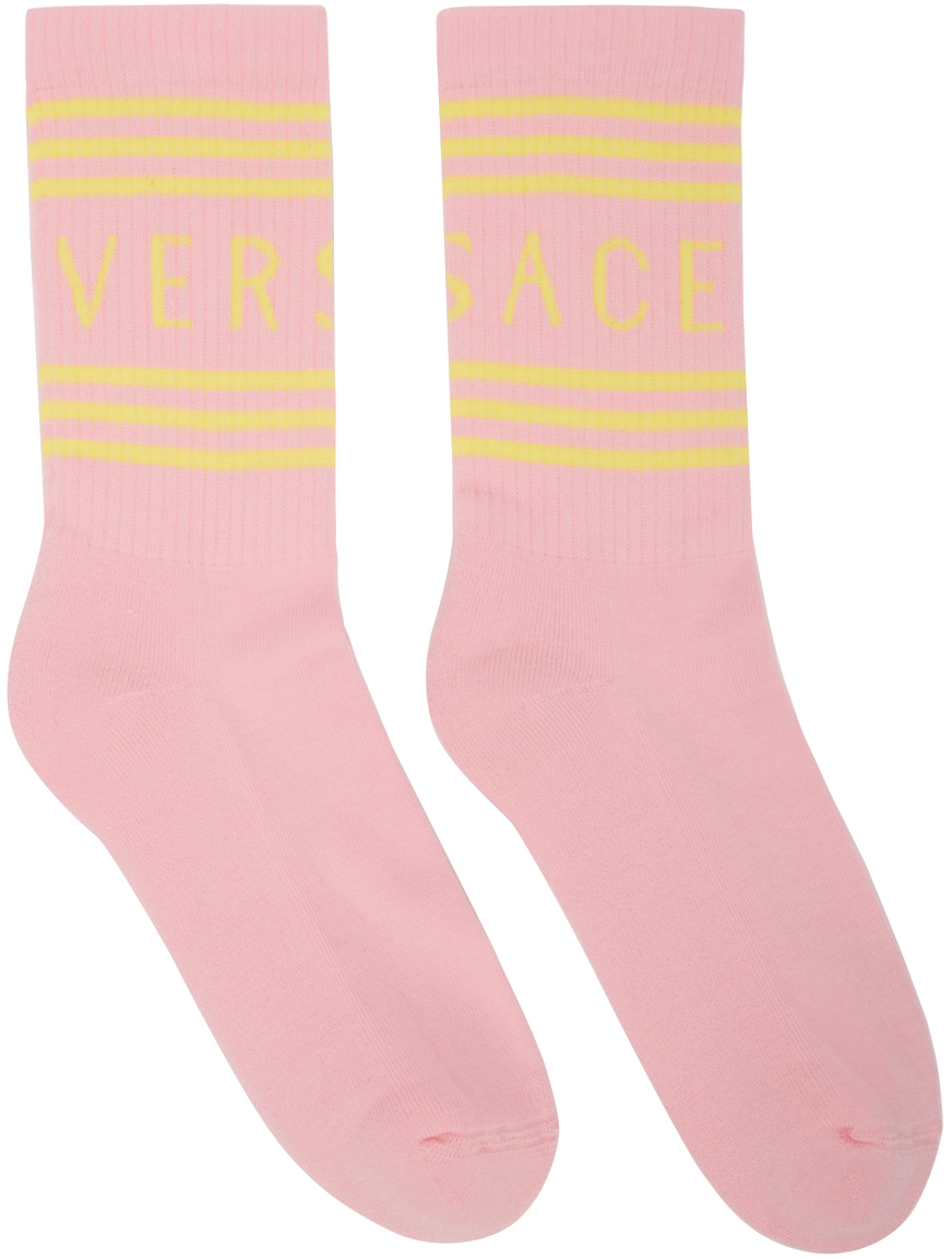 Versace Pink & Yellow Vintage Logo Socks