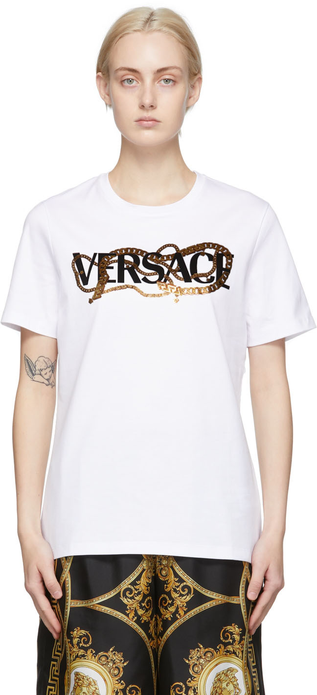 White Logo Chain by Versace on Sale