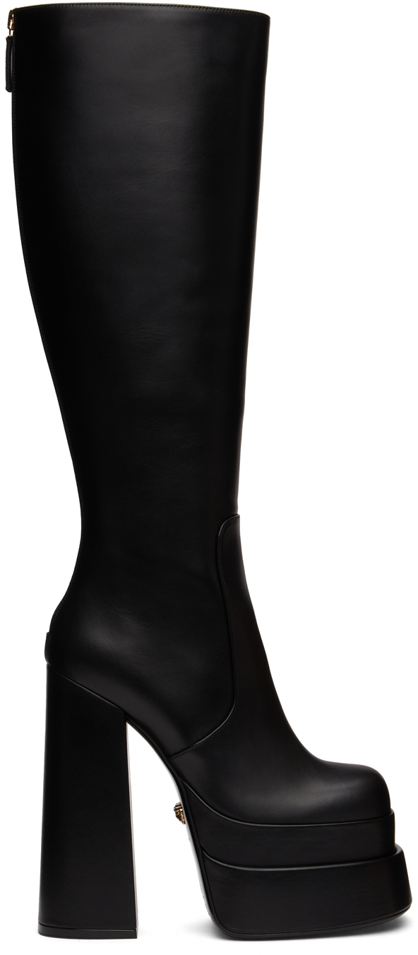 Versace Black Leather 'La Medusa' Platform Boots