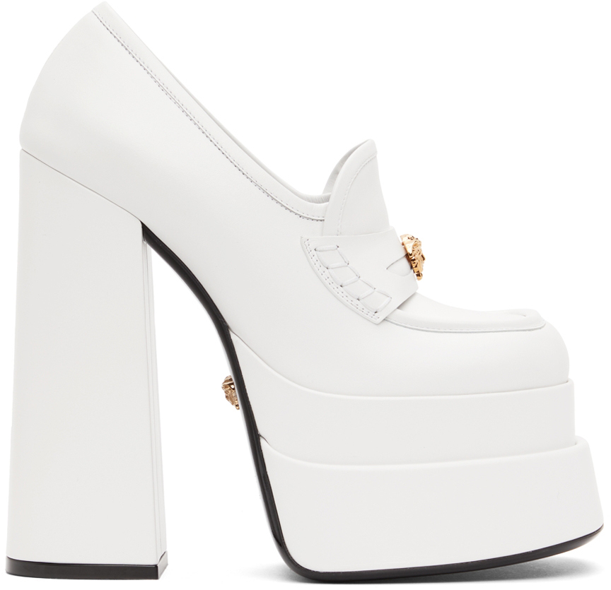 Versace White Intrico Platform Heels