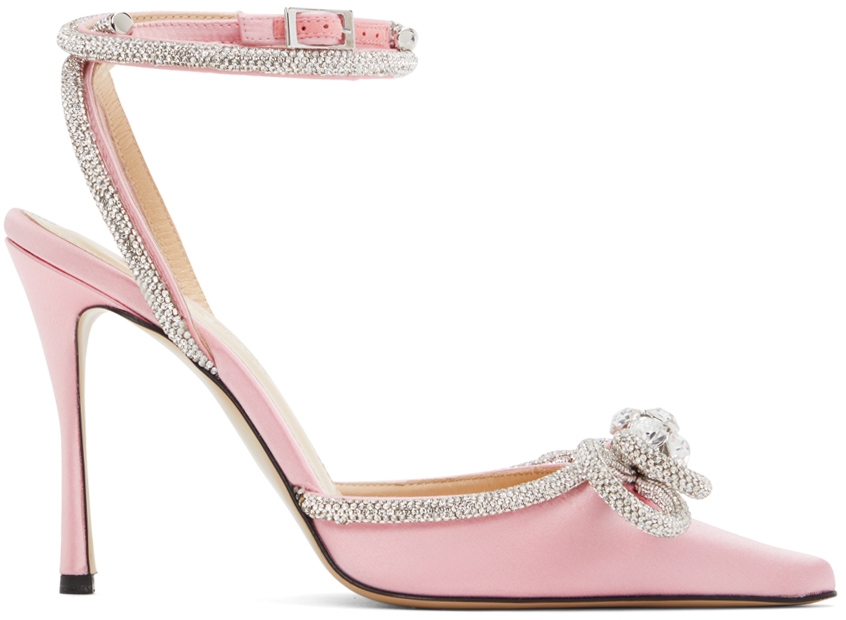 Mach&mach 105 Double Bow Crystal-embellished Satin Pumps In Pink
