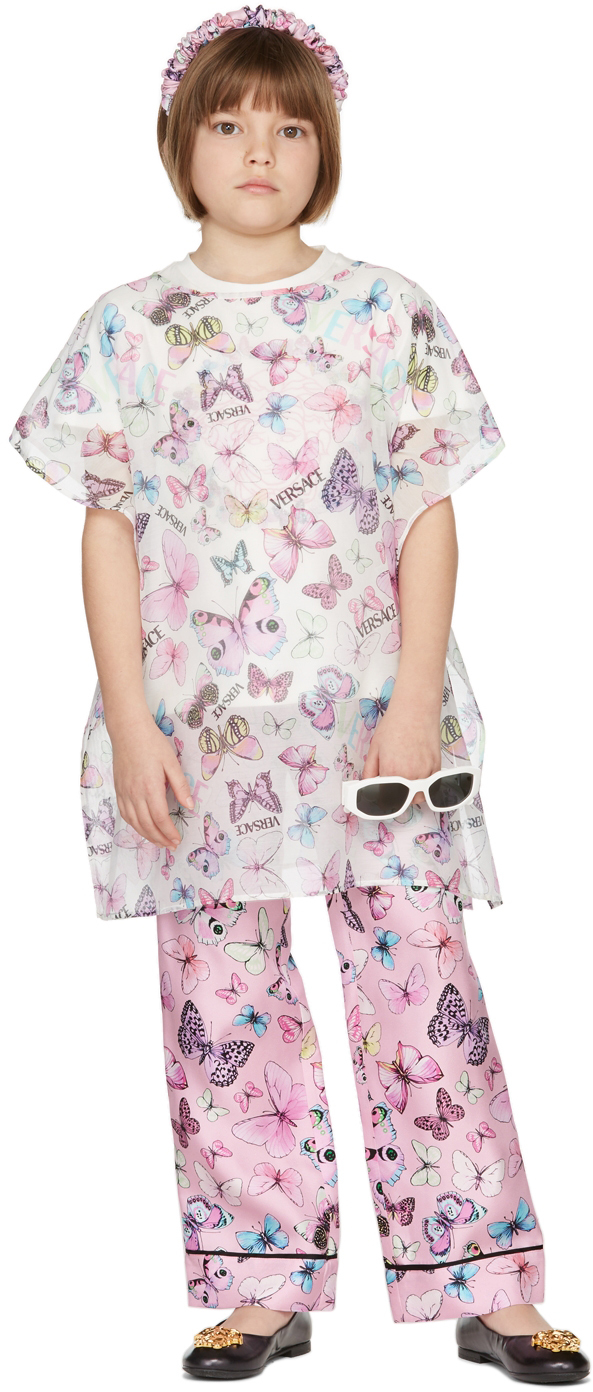 Versace Kids Pink Silk Butterfly Lounge Trousers In 5p020 Pink+