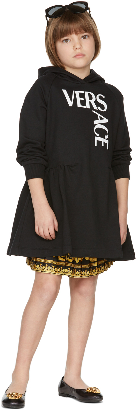 Versace Kids Black & Gold Twill Baroque Skirt