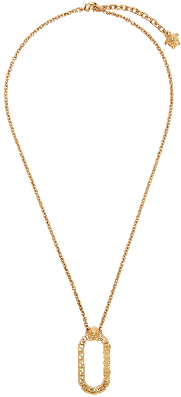 Versace: Gold Greca Oval Necklace | SSENSE