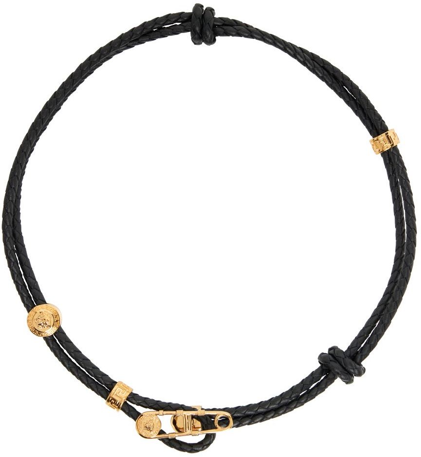 Black Braided Safety Pin Necklace Ssense Uomo Accessori Gioielli Collane 