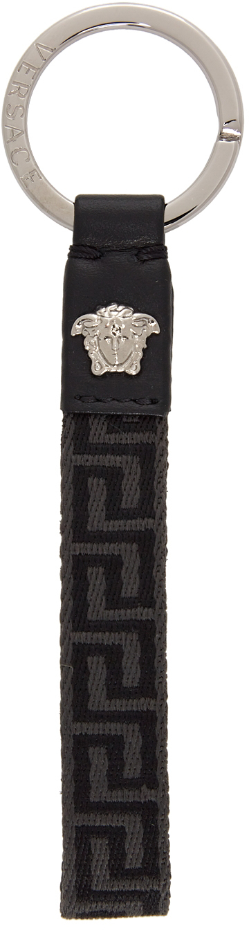 Versace Black & Grey Greca Keychain In 1b00e Black