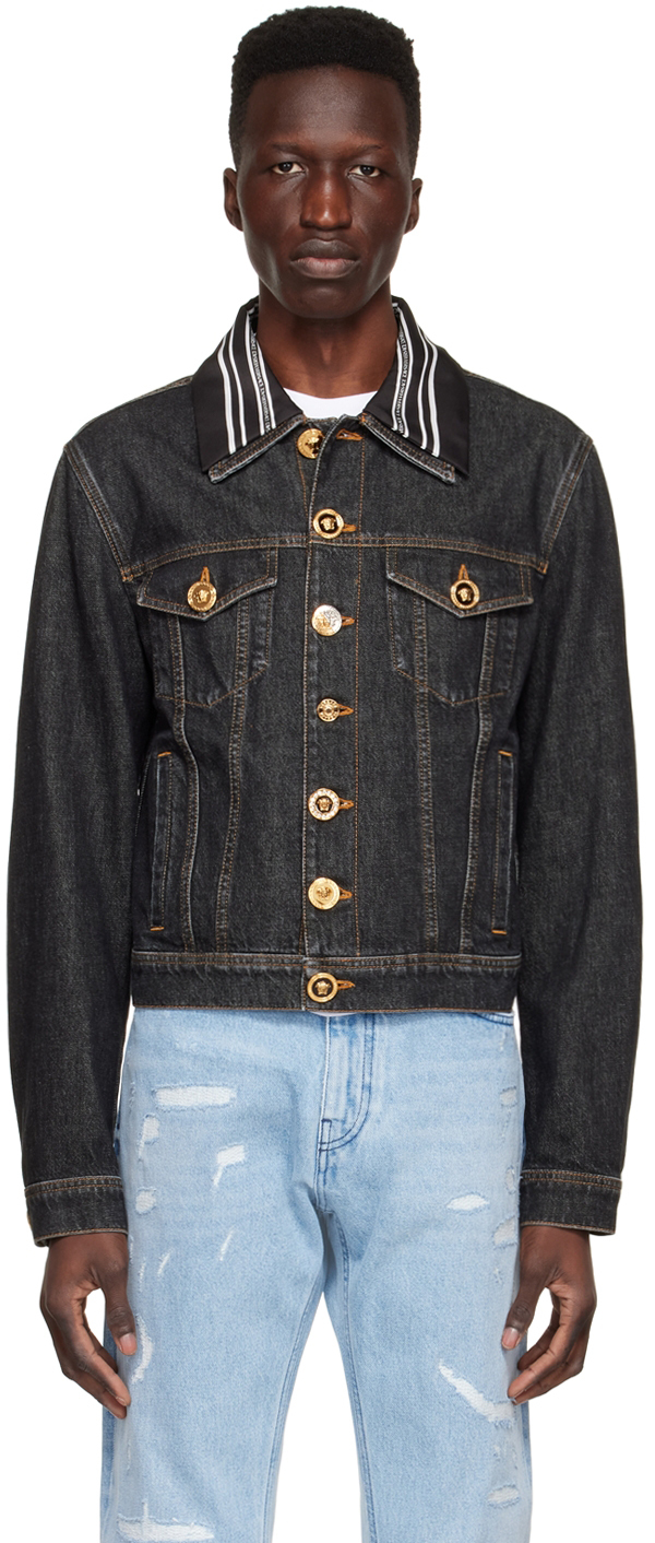 Shop Versace Black Denim Jacket In 1d040 Black