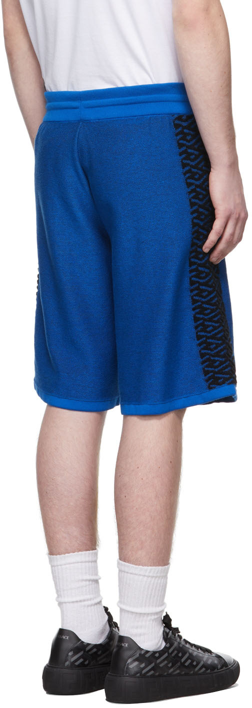 Versace La Greca Drawstring Knitted Shorts In 1u820 Sapphire
