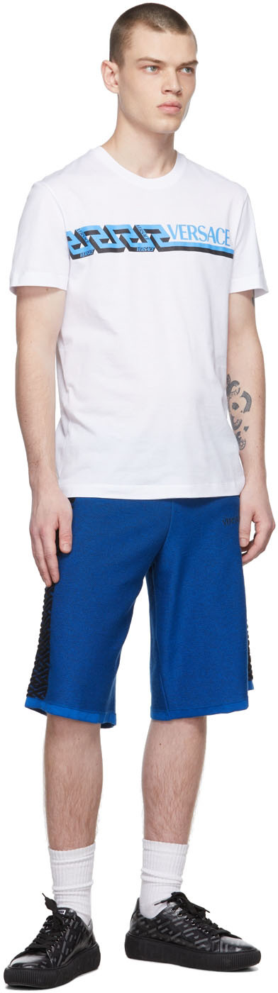 Versace La Greca Drawstring Knitted Shorts In 1u820 Sapphire