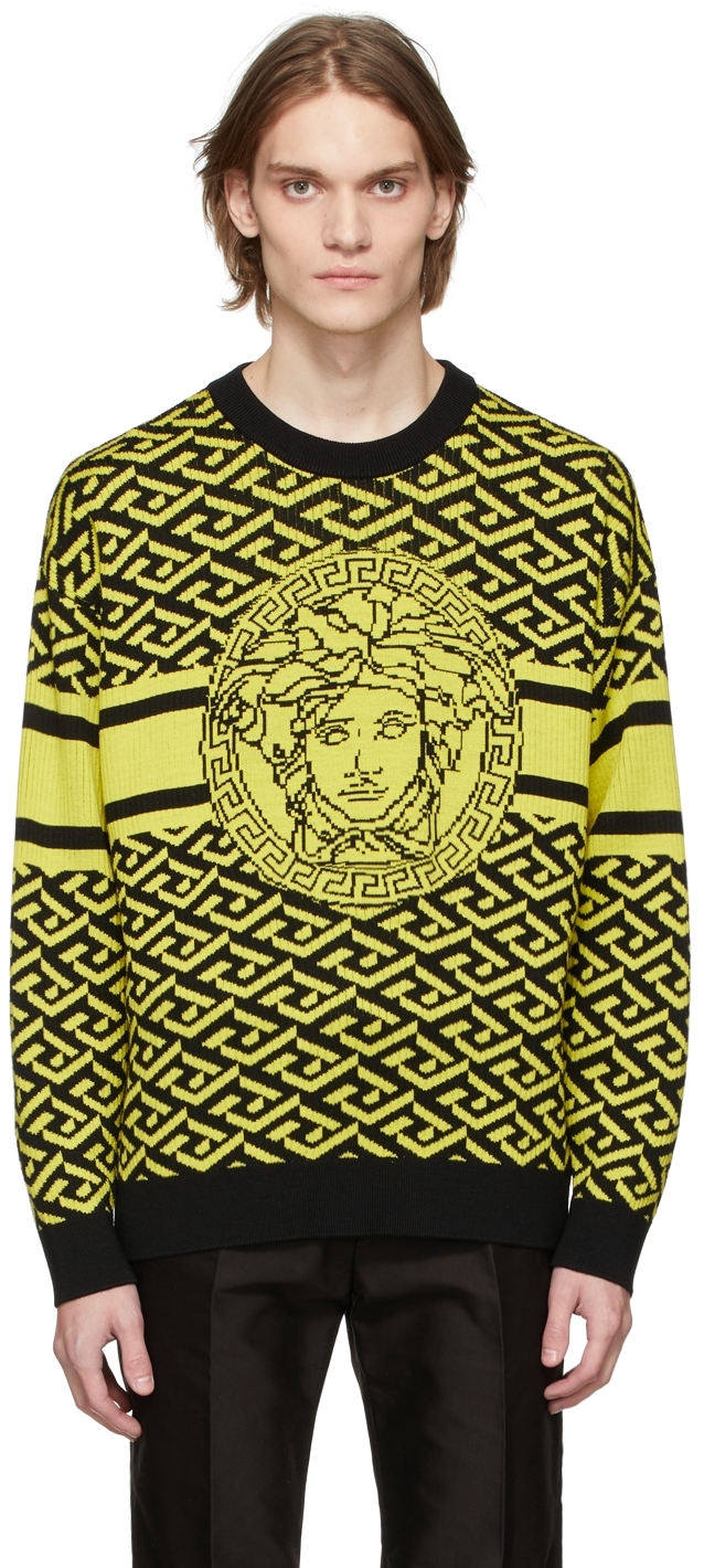 radar lucht saai Versace: Black & Yellow 'La Greca' Sweater | SSENSE