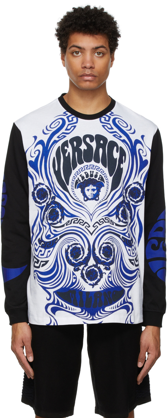 Versace White & Black Medusa Music Long Sleeve T-Shirt