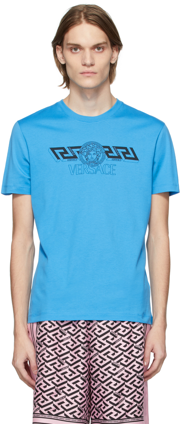 Høj eksponering dobbelt Jonglere Versace: Blue Logo T-Shirt | SSENSE