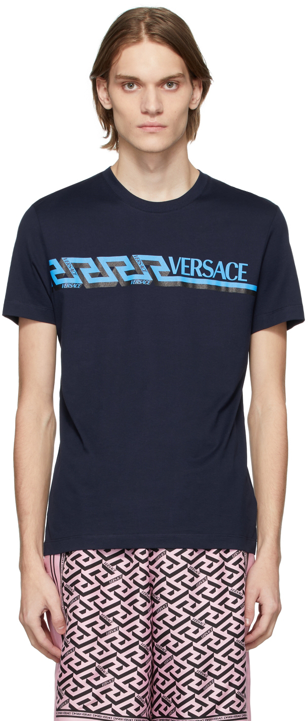 Versace: Navy 'La Greca' T-Shirt | SSENSE
