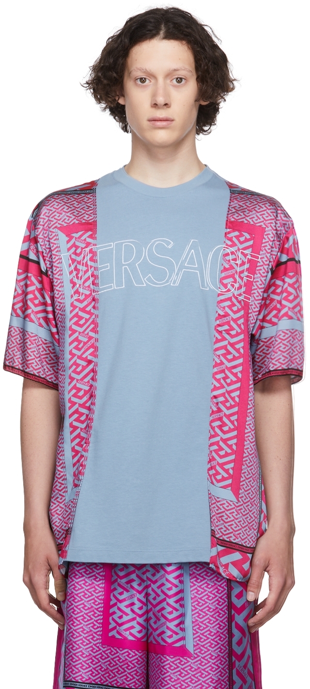 【関税込み】Versace ブルー ポリエステル Tシャツ Versaceのブルー ポリエステル Tシャツがセール中